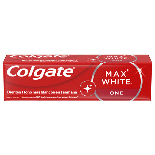 COLGATE Max white one Pasta de dientes con flúor, acción blanqueante y sabor a menta 75 ml.