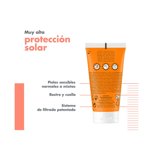 THERMALE AVÉNE Fluido solar facial con FPS 50+ (muy alta), para pieles normales, mixtas y sensibles 50 ml.