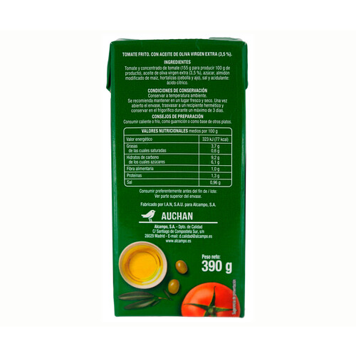 PRODUCTO ALCAMPO Tomate frito con aceite de oliva virgen extra 390 g.