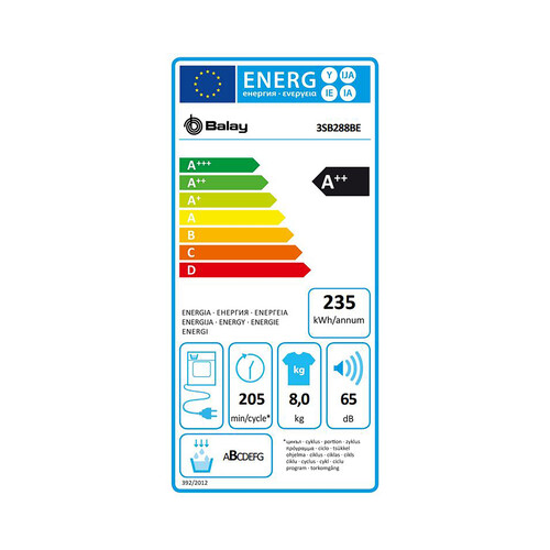 Secadora por condensación con bomba de calor BALAY 3SB288BE, capacidad de secado: 8KG, clasificación energética: A++, H: 84,2cm, A: 59,8cm, F: 64,8cm.