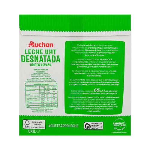 ALCAMPO CULTIVAMOS LO BUENO Leche de vaca desnatada, de origen española 6x1 l.