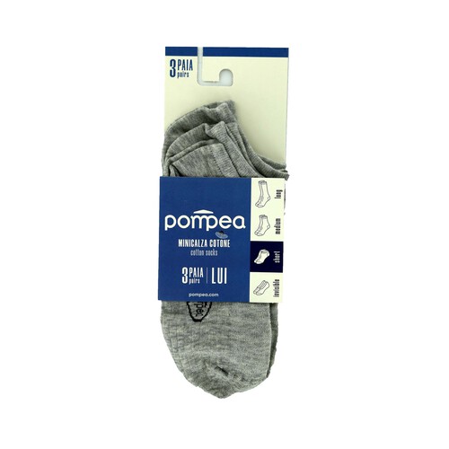 Pack de 3 pares de calcetines tobilleros para hombre POMPEA, color gris, talla 39/42.