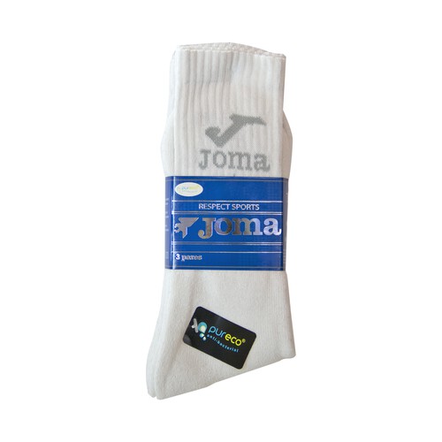 Pack de 3 pares de calcetines deportivos de rizo JOMA, color blanco, talla 43/46.