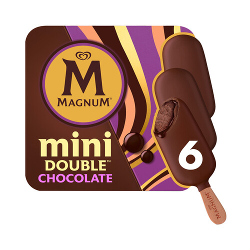 MAGNUM Mini bombón helado de chocolate con salsa de chocolate, cubierto de chocolate 6 x 55 ml.