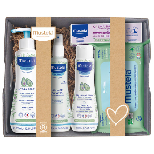 MUSTELA Canastilla con productos para la higiene y el cuidado de nuestro bebé.