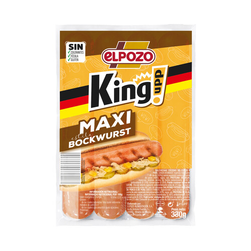 EL POZO King upp Salchichas maxi, cocidas y con sabor ahumado estilo Bockwurst 330 g