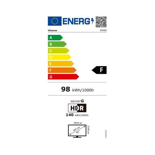 Televisión 165,1cm (65) DLED HISENSE 65A6K 4K, HDR10+, SMART TV, WIFI, BLUETOOTH, TDT HD, USB reproductor, 3HDMI, 60HZ.
