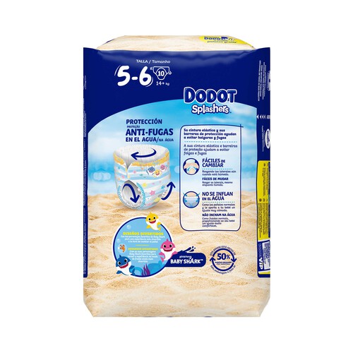 DODOT Splashers Pañales bañador desechables, talla 5-6 (+14 kg) 10 uds.