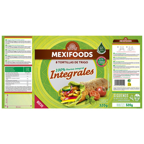 MEXIFOODS Tortillas trigo 100 % integrales MEXIFOODS 8 uds. 320 g.