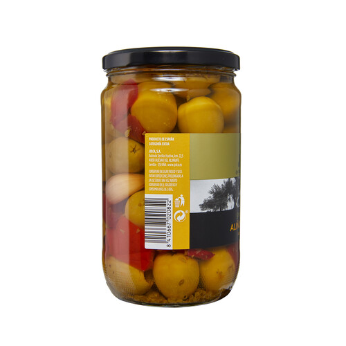 JOLCA Aceitunas gordal sin hueso con pimiento y ajo JOLCA 680 g.