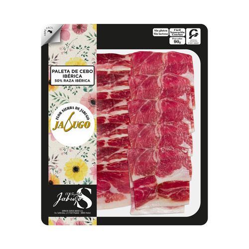 FLOR SIERRA DE JABUGO Paleta de cebo ibérica (50% raza ibérica), cortada en lonchas FLOR SIERRA DE JABUGO 90 g.