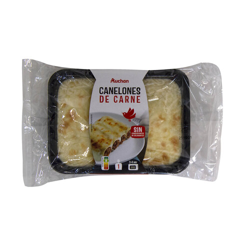 AUCHAN Canelones rellenos de carne picada, listos para calentar y comer 350 g. Producto Alcampo