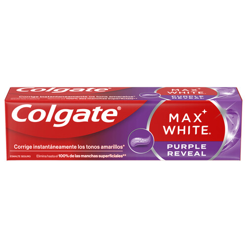 COLGATE Max white purple reveal Pasta de dientes de uso diario con acción blanqueante 75 ml.