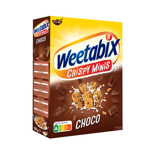 WEETABIX Mni cereales de trigo entero con chocolate, enriquecidos con vitaminas y hierro 500 g.