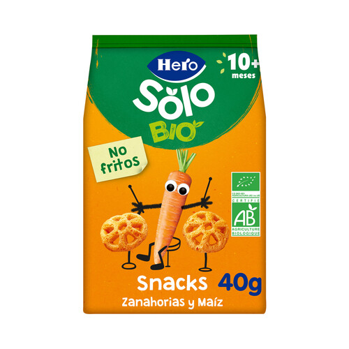 HERO Solo bio Snacks no frtios de zanahoras y maíz de origen ecológico, a partir de 10 meses 40 g.