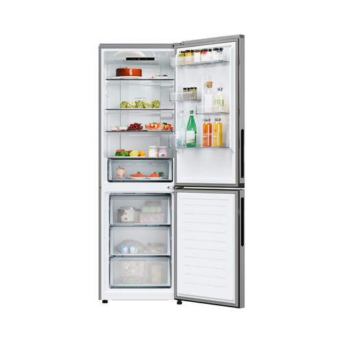 Frigorífico combi 185cm CANDY CNCQ2T618EX Inox, NO FROST clasificación energética: E, H: 185cm, A: 59,5cm, F: 66,7cm, capacidad total: 355L.