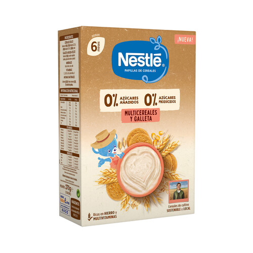 NESTLÉ Papilla multicereales y galleta, sin azúcares, a partir de 6 meses 270 g.