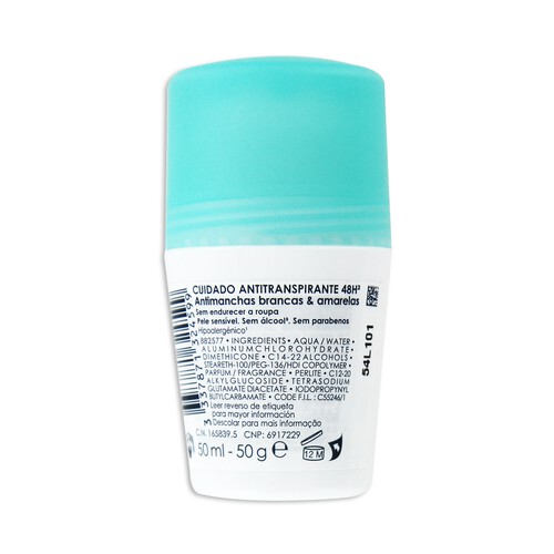 VICHY Desodorante roll on anti manchas blancas y amarillas, sin efecto residuo VICHY 50 ml.
