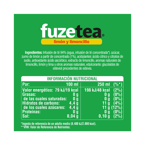 FUZE TEA Bebida de Té con sabor a limón y limoncillo 1,5 L . 