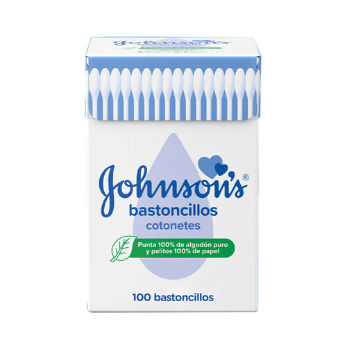 JOHNSON'S Bastoncillos para bebé de papel con extremos de algodón 100% puro JOHNSON'S 100 uds.