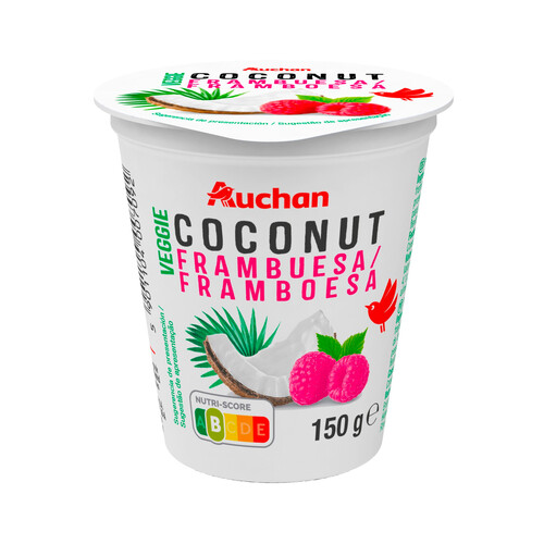 AUCHAN Yogur vegetal de coco con frambuesa sin azúcar añadido 150 g. Producto Alcampo.