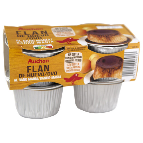 AUCHAN Flan de huevo al baño maria, elaborado con huevos frescos 4 x 100 g. Producto Alcampo