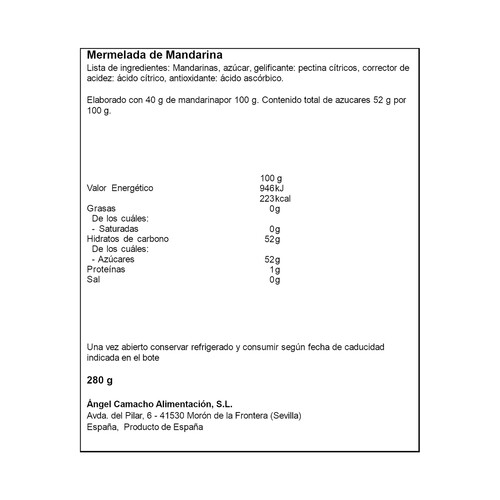 LA VIEJA FÁBRICA Mermelada mandarina 350 g.