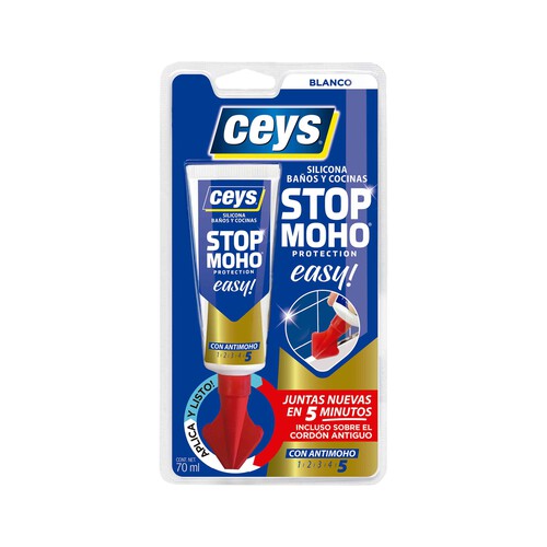 Silicona blanca stop moho 70ml, de fácil aplicación, con espátula incorporada, CEYS.