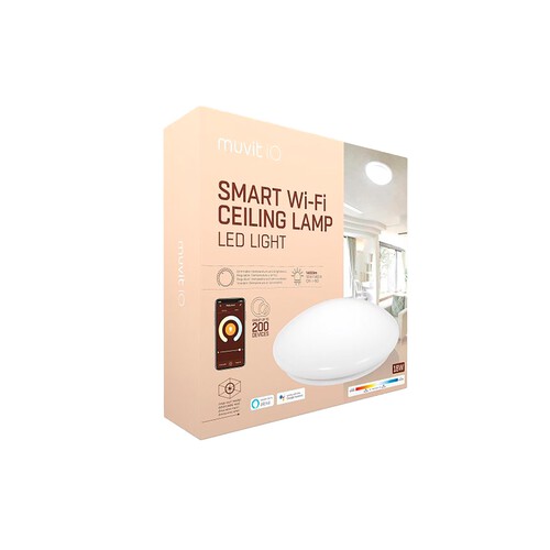 Plafón led techo MUVIT IoT WIFI + CCT 1400Lm,18W y 15000h, compatible con asistente de voz, color blanco. 