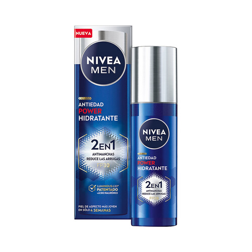 NIVEA Men power Crema hidratante y antiedad con acción antimanchas y FPS 30 50 ml.