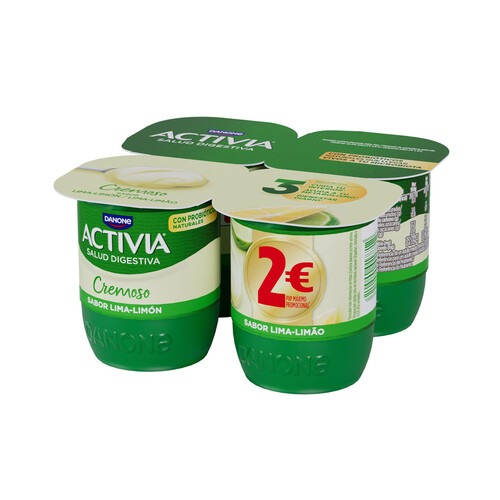 ACTIVIA Bífidus cremoso con sabor a lima y limón Cremoso de Danone 4 x 115 g.