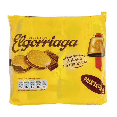 ELGORRIAGA Galletas rellenas de chocolate 180 g.