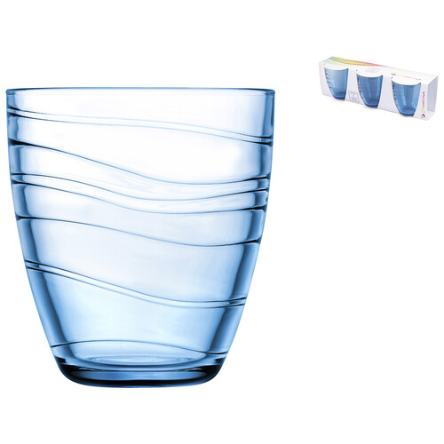 Pack de 3 vasos azules de vidrio con 0,28 litros de capacidad, PASABAHCE.