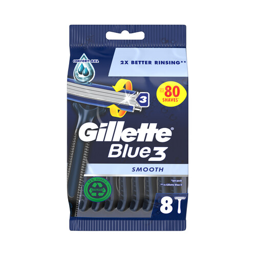 GILLETTE Cuchilla de afeitar desechable con cabezal pivotante con triple hoja GILLETTE Blue smooth 3 8 uds.