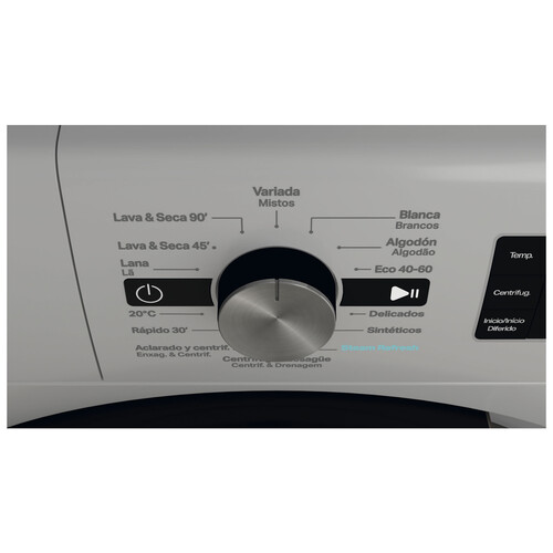 Lavadora secadora WHIRLPOOL FFWDB 964369 SBV SPT, capacidad lavado/secado: 9KG/6KG, clasificación energética: D, 1400RPM, H: 85cm,A: 60cm,F: 60cm.