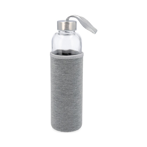 Botella rellenable 0,6 litros con funda de tela color gris, QUID.