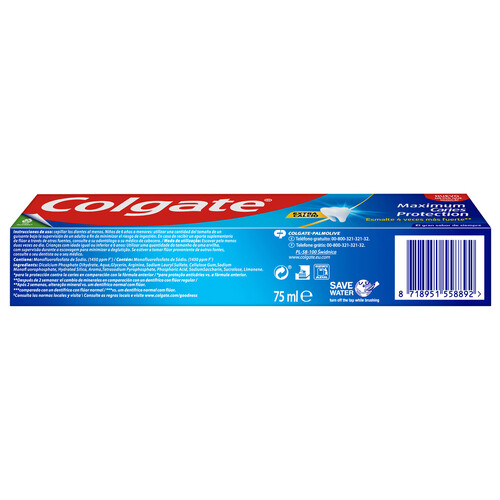 COLGATE Protección caries Pasta de dientes con flúor, calcio y protección frente a las caries con sabor a menta 75 ml.