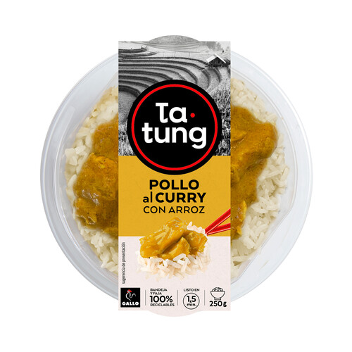 TA-TUNG Pollo al curry con arroz, listo para calentar y comer 250 g.