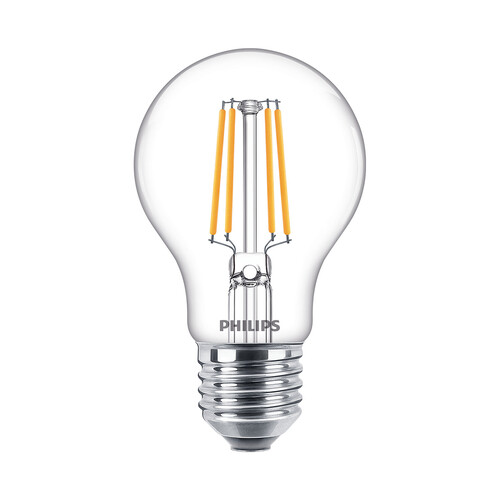 Bombilla Led E27, 4,3W=40W, luz cálida 2700K, 470lm, PHILIPS.