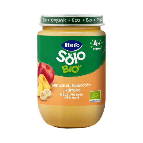 HERO Solo bio Tarrito de fruta (manzana, melocotón y plátano), ecológicas a partir de 4 meses 190 g