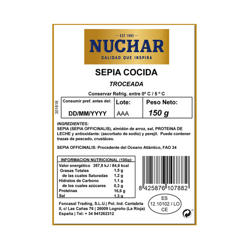 NUCHAR Sepia cocida troceada NUCHAR 150 g.