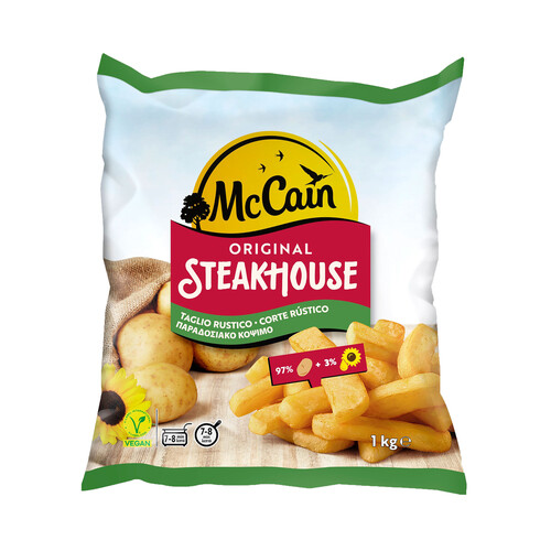 McCAIN Patatas prefritas ultracongeladas, con corte rústico McCAIN Steakhouse 1 kg.