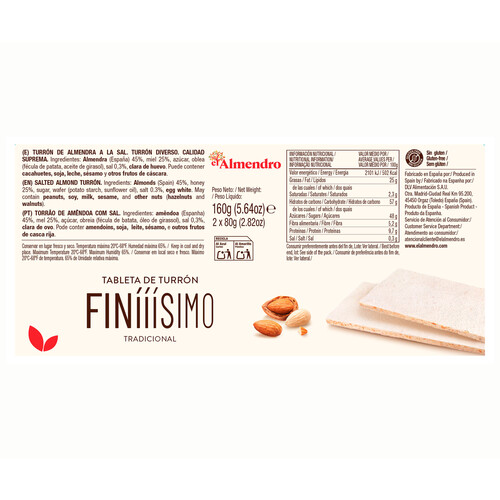 Turrón finísimo duro el almendro 160 g