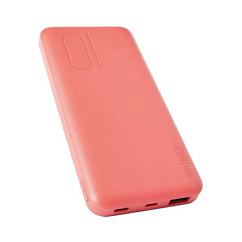 Batería externa QILIVE Powerbank 10000 mAh, 15W, color rosa.