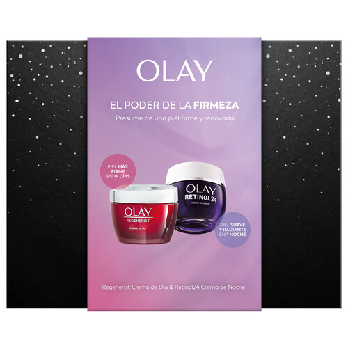 OLAY Crema regeneradora facial de día (50 ml) + crema hidratante de noche (50 ml).