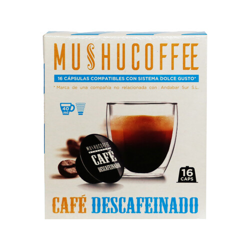 MUSHUCOFFEE Café descafeinado (100% café molido tueste natural) en cápsulas 16 uds.