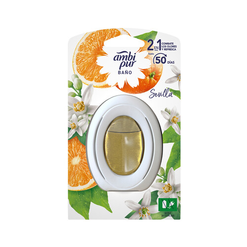 AMBIPUR Sevilla Ambientador de baño, con aroma a naranja, 2 en 1 combate los olores y refresca. 