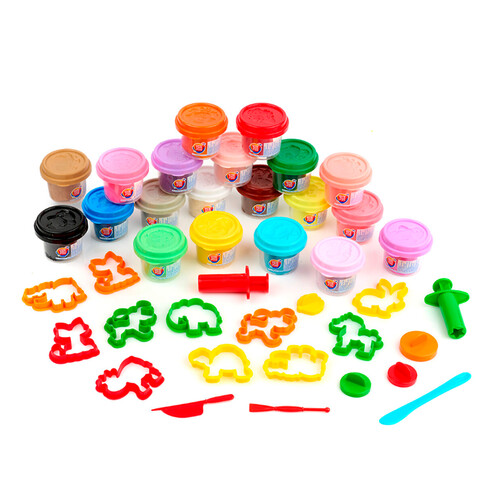 Pack de 20 botes de pasta para moldear, incluye accesorios, ONE TWO FUN.