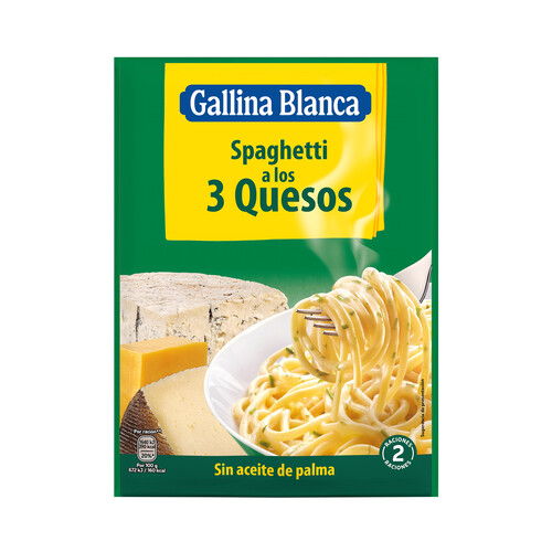 GALLINA BLANCA Pasta espaguetis con 3 quesos y gorgonzola sobre de 175 g.