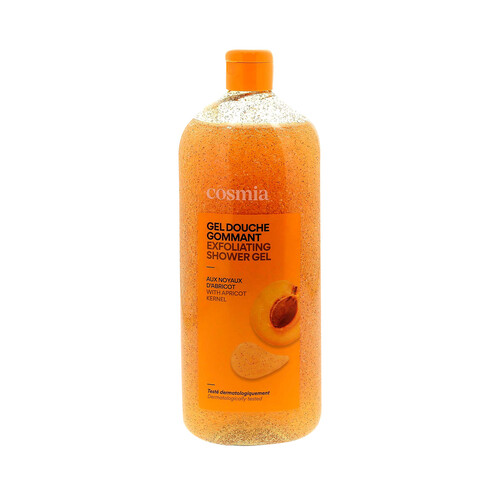 COSMIA Gel para baño o ducha exfoliante, con hueso y perfume de albaricoque 750 ml.